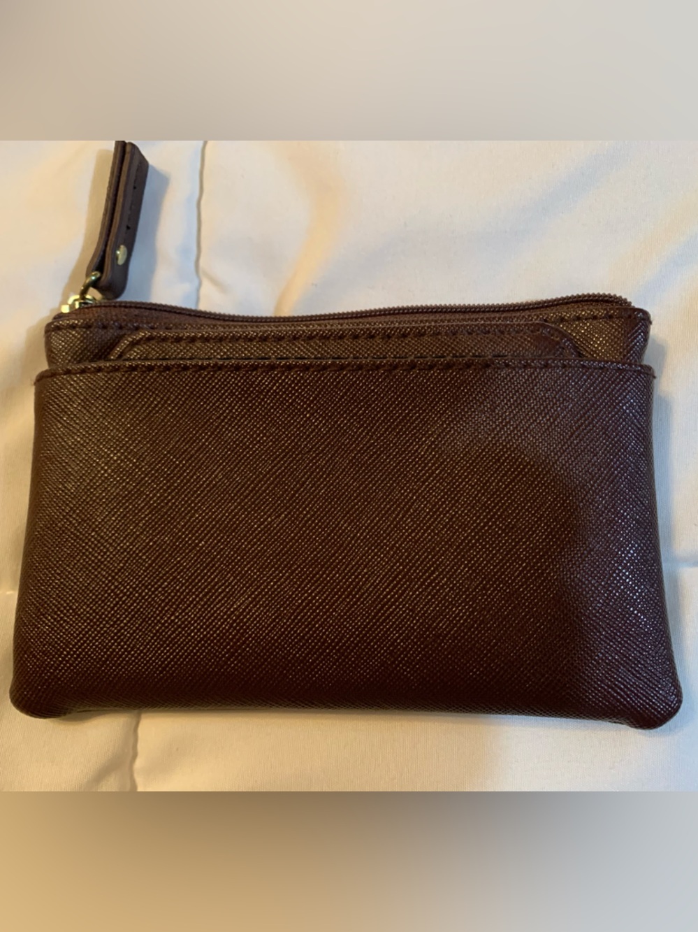 Brown Textured Zip Wristlet